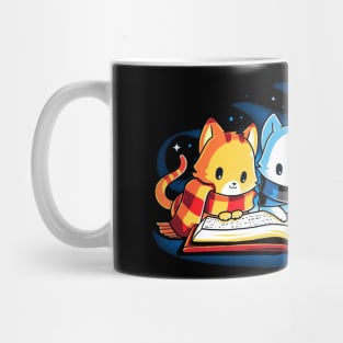 Cute Funny Cats Reading Book At Night Mug